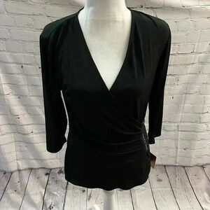 NWT Ellen Tracy Black 3/4 sleeve stretch top with metal detail